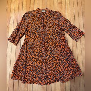 Zuri Button Down 3/4 Sleeve 100% Cotton Printed Dress— Women’s XL